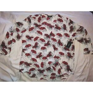 5/$25 NWT Sz 10 Womens Surplice Pullover Blouse Tunic Red White Floral
